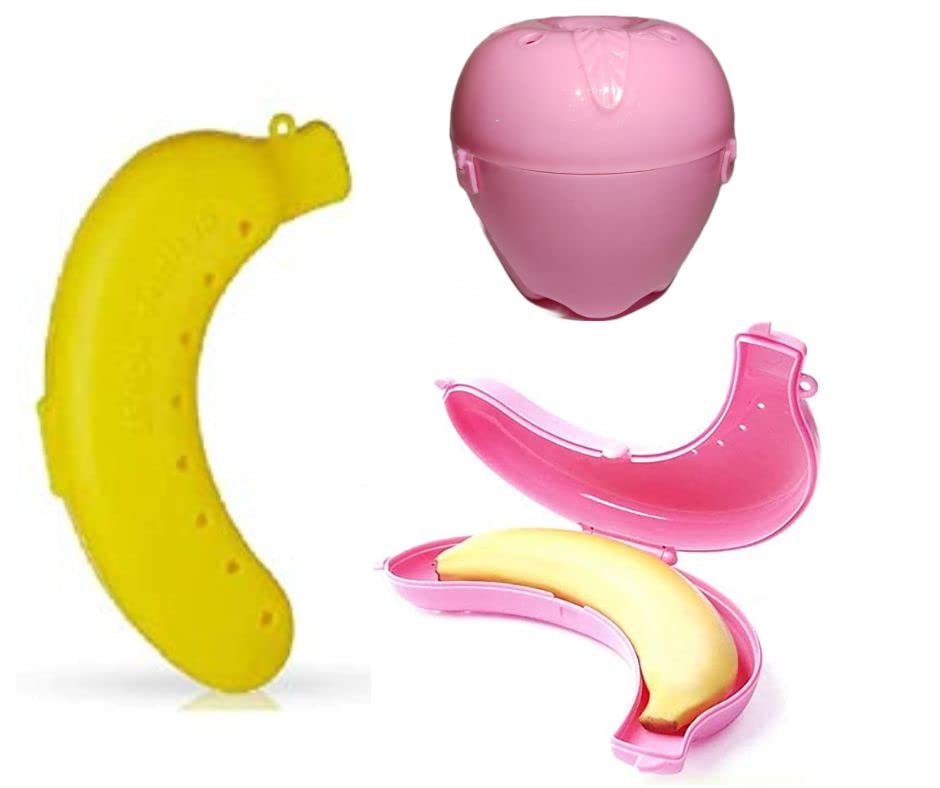 DOVEAZ® Plastic 1 Apple 2 Banana Storage Case,Apple Banana Carry Case, Fruit Storage Holder/Cover, Keeper for School Kids, Office & Picnic - Pack of 3 (Pink)-image-20
