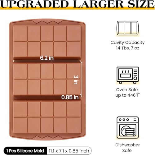 Image of Dubai Chocolate Bar Mold Deep Stuffed Silicone Molds for Filling Knafeh Pistachio Chocolate Bar Large Thick Candy Bar Molds Break Apart (10 Snap