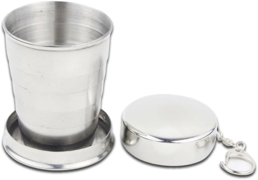 Telescopic Collapsible Stainless Steel Shot Glass With Key Ring - 50 mL - Black Gift Box Included