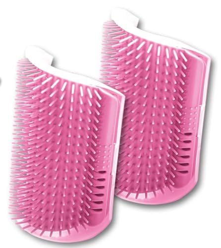 Cat Self Groomer – Wall Corner Grooming Brushes for Cats and Small Pets – Soft Silicone Massage Brush for Shedding Control and Face Rubbing (Pink)