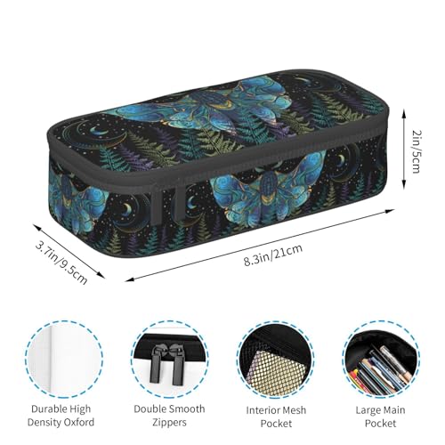 Image of Mystical Moth Psychedelic Moon Large Pencil Case, Pencil Pouch With Zipper Compartments Stationery Pencil Bag For Kids Teens Students School Supplies