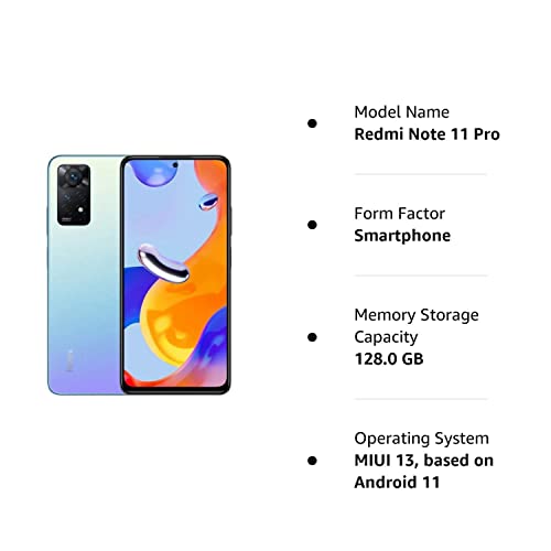 Xiaomi Redmi Note 11 Pro 4G Volte 128Gb + 6Gb Factory Unlocked 6.67" 108Mp Camera Night Mode (Not Verizon Sprint Boost Cricket Metro At&T) + (W/Fast Car Charger Bundle) (Star Blue) #TOP5