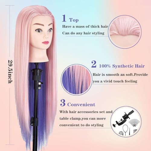 Cabeça de manequim com cabelo, cabeça de manequim de cosmetologia SZCY LLC 73,6 cm, cabeça de manequ