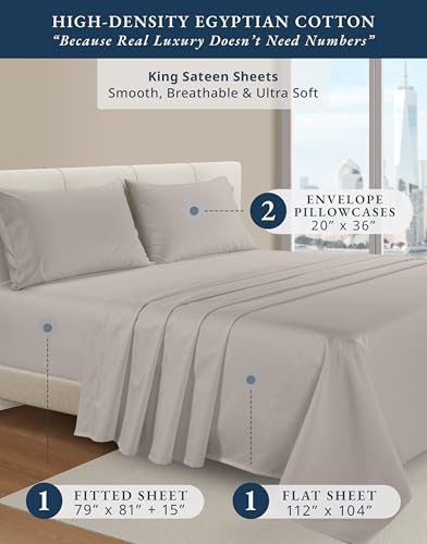 Image of LANE LINEN White King Sheets 100% Egyptian Cotton Sateen - Nacreous Clouds | King Size Bed Sheet Set - 4-Piece Set, For A Luxurious Night's Sleep, For A Silky Hotel-Style Bed, Luxe Sheen,
