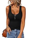 BTFBM 2026 Spring Tops for Women Summer Scoop Neck Ribbed Henley Button Sleeveless Casual Basic Tank Top Clothes Outfits(Black, Medium)