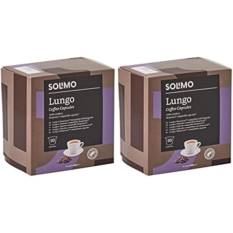 Amazon Brand - Solimo Lungo Nespresso Compatible Coffee Capsules, 100 Capsules (2 Packs x 50) - Rainforest Alliance Certified Cover