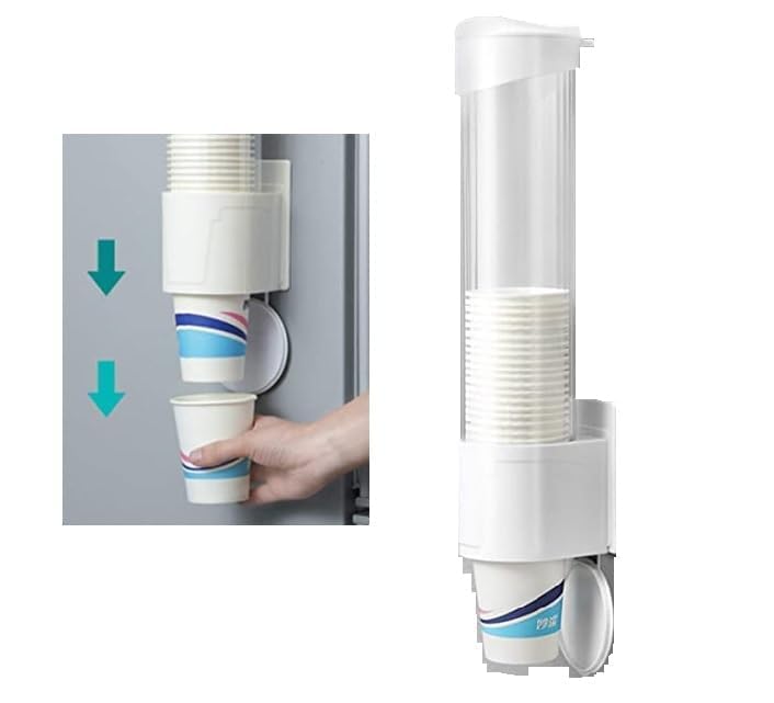 Image of Paper Cup Dispenser Holder | Wall Mounted Plastic Drinking Water Cup Dispenser | Glass Dispenser Holder | Disposable Cup Holder Organizer | Sticker or Screw Plate Mountable