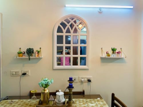 MKH KRAFTS Decorative Wooden Wall Mirror Window Frame | White Arc...