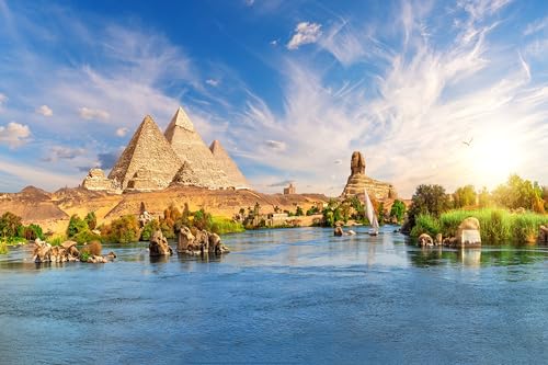chnywork 8x6ft Pyramids Backdrop Sphinx African Egypt Nile River Desert Stones Aswan City Sunset Scenery Background African Egyptian Travel Party Decor Photo Studio Booth Props Wallpaper - image 5