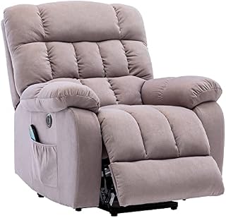 ZYLOYAL10 Electric Power Lift Recliner Chair Sofa with Massage and Heat for Elderly 2 Side Pockets USB Ports Single Recliner Chairs for Living Room Overstuffed Breathable Fabric Reclining (Beige)