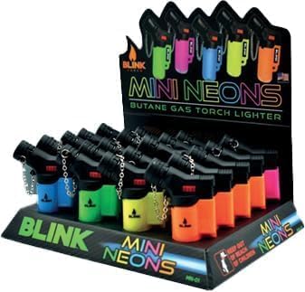 20-Pack Blink Mini Torch Lighters Refillable Butane Jet Flame, Neon Colors, Adjustable Flame, Windproof Angle Lighters for Camping, Smoking, BBQ, and More