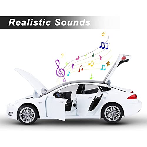 Image of DEUSON ECOM 1:32 Model S Toy Car for Kids Diecast Metal Car for Kids Sound and Light Pull Back Openable Door, Blue