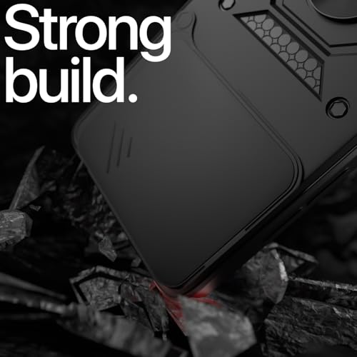 Image of Pikkme Back Cover for Realme 15T 5G / Realme Narzo 90 5G | 360 Protection Case | Sliding Camera Shield Cover & Ring Holder Stand D10 Tough Armor Bumper Case (Black)