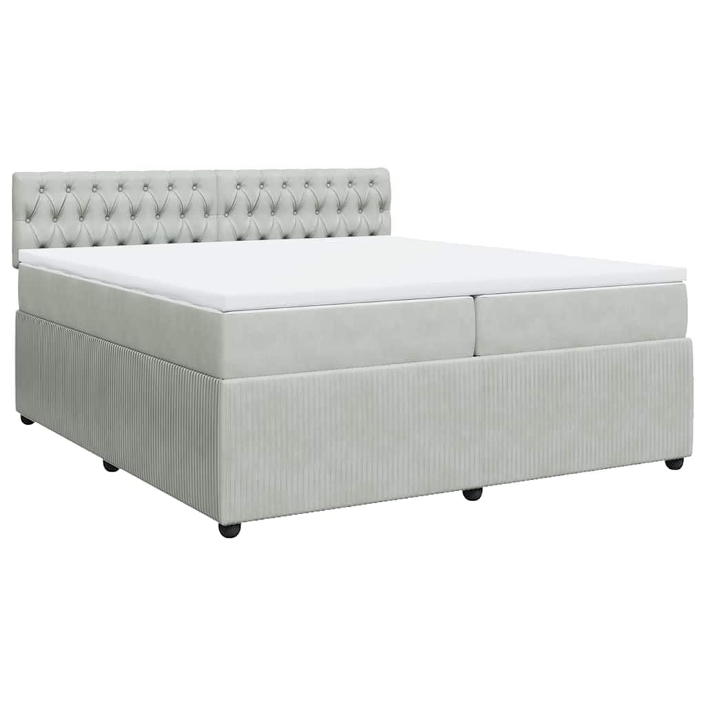 Cama con somier de 200 x 200 cm, terciopelo gris claro, con colchón de muelles ensacados y colchón, cama doble moderna de montaje rápido, para dormitorio, habitación de invitados, accesorios