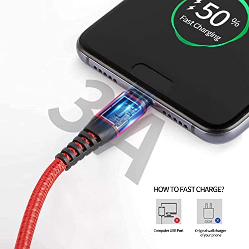 Cabepow Usb A To Type C Cable, [3Pack] 6Ft Fast Charging 6 Feet Usb Type C Cord For Samsung Galaxy A10/A20/A51/S10/S9/S8, 6 Foot Type C Charger Premium Nylon Braided Usb Cable -Red #TOP2