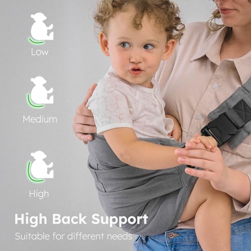 Toddler Carrier - Premium Cotton, Large Seat & Back Support, One Size Fits All, Ideal for 6-48 Months (11-44 lbs), Gray - Image 4