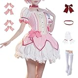 Women Girls Pink Dress Cosplay Costume Anime Uniform Skirt Halloween Outfits with Gloves Socks (S-yuan pink)