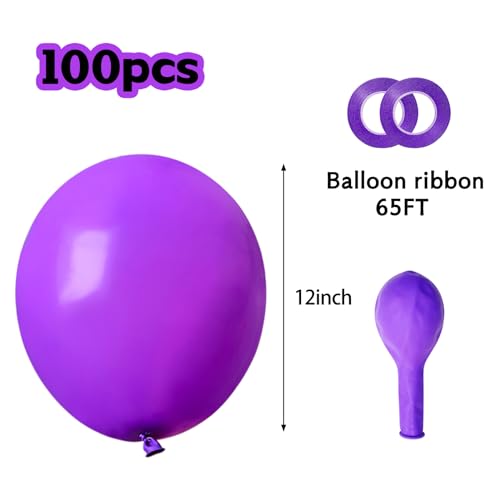 Image of Purple Balloons 100 Pack 12 inch Thicken Latex Matte Purple Balloons for Halloween Birthday Party Weddings Decorations