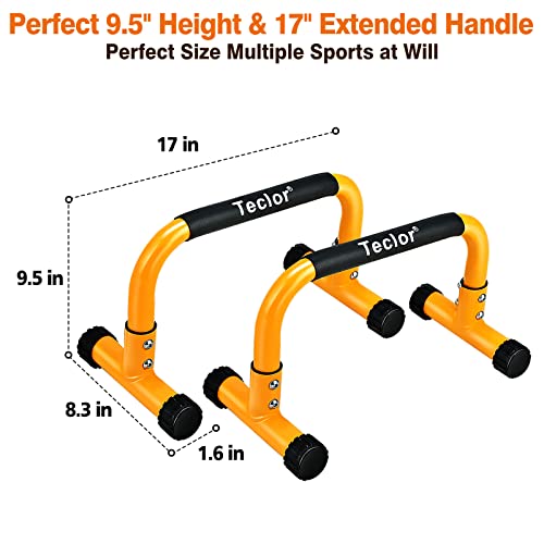 Teclor Steel Push Up Bar, 9.5In High Parallettes Bars Great For L-Sit, Handstands, Full Planche & Dips, Heavy-Duty No Wobbling Calisthenics Equipment Max Capacity 660Lbs, 1.5In Dia Save Wrist & Great Grip #TOP1