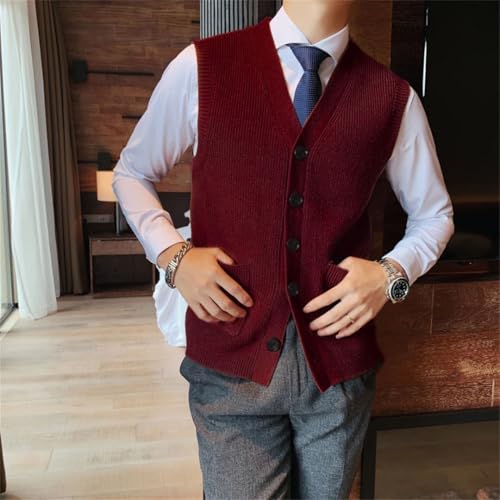 Men’S Solid Thick Thermal Knitted Sweater Vest with Pockets Slim Fit V-Neck Sleeveless Button Down Cardigan2