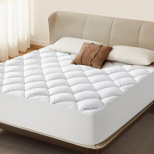 Bedlore Fluffy Mattress Topper Full Size,Soft Pillow-Top Mattress Pad for Back Pain Relief,Thick Breathable Mattress Cover with 6-15 Inches Deep Pocket White Full