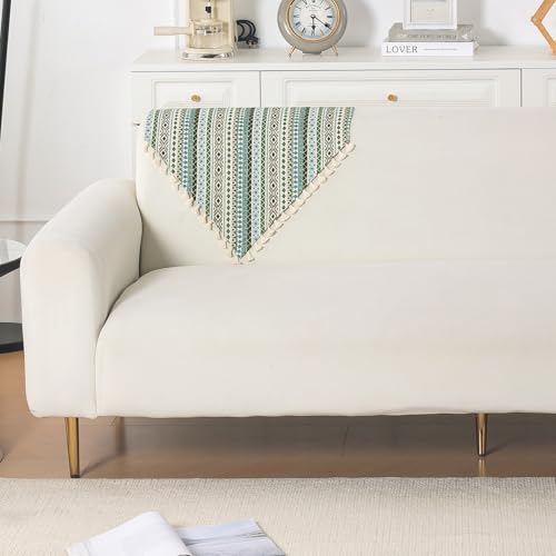 Image of HOKIPO Sofa Backrest Cover with Tassel | 300 GSM Thick Cotton Acrylic Jacquard Fabric Backrest Mat, Size 55x70 cm,'Trivana Series' Olive Green (IN-932-J1)