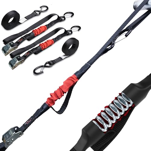 TorkStrap 14 x 1 Self Tensioning Tie Down Straps [Patented] - Automatically Adapt to Load Shifts - 1 500LB Break Strength - Pull Alternative to Ratchet Straps - Integrated Soft Loops & Hooks (2-PK)