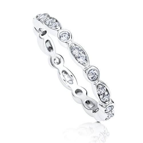 BERRICLE Rhodium Plated Sterling Silver Cubic Zirconia CZ Bubble Anniversary Wedding Eternity Band Ring Size 6