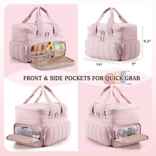 Marscamd Puffer Sewing Organizer Bag, Large Capacity with Multiple Pockets and Detachable Dividers, Storage Box for Threads, Needles, Scissors, Craft Supplies, Pink (Bag ONLY, NO Supplies) by Marscamd - Image 2
