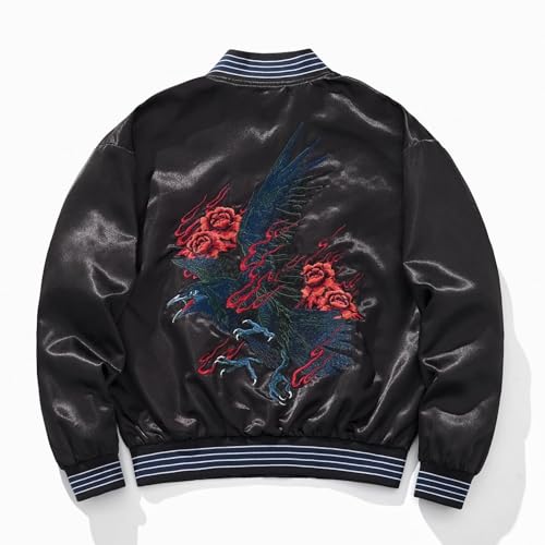 Sukajack Crow Rose Embroidered Bomber Jacket Japanese Floral Print Vintage