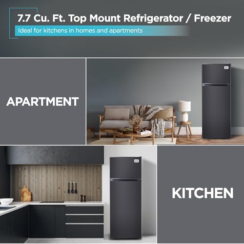 BLACK+DECKER 7.7 Cu. Ft. Top Mount Refrigerator with Freezer, 2 Door Fridge with Top Freezer and Mechanical Temperature Control, For Homes and Apartments, BDA77LAB, Black - 1