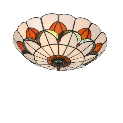 Xinyeal Tiffany Style Ceiling Light 16 Inch Stained Glass Flush Mount Ceiling Light for Bedroom Chandelier Vintage Pendent Light Fixtures (16 Inch White Orange) by Xinyeal - Used condition - US$82.93