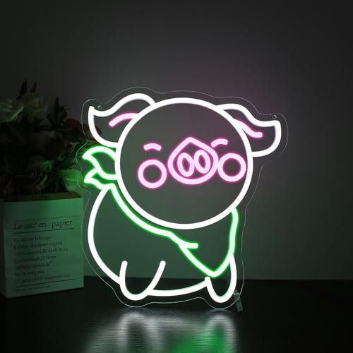 Image of Pig Neon Sign - HSJNJKFU Neon Signs for Wall Decor Animal Led Sign Light Up Sign for Room Birthday Party Home - LED Neon USB Powered