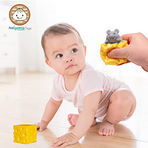Image of Holgosiu Squishy Mice Stress Relief Rat Fidgets in Cheese Anxiety Relief Squeeze Ball Squish Mouse Toys