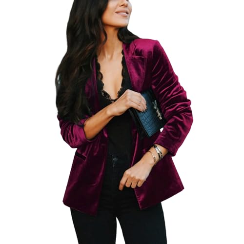 Womens Casual Velvet Blazer Notched Lapel Long Sleeve Blazer Work