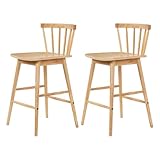 HoeuThien Wood Bar Stools Set of 2, 24' Wooden Counter Height Barstools, Modern Armless Farmhouse Bar Dining Chairs with Back & Footrest for Kitchen Island Pub Light Brown