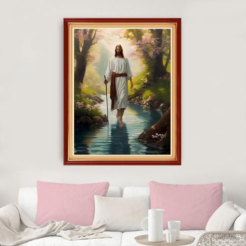 Image of Dimxvean Stamped Cross Stitch Kits,Cross Stitch Kits for Adults Beginners,Embroidery Kits Full Range of Cross Stitch Stamped Kits Needlepoint Kits Cross Stitch Patterns-Forest Jesus 16x20 inch