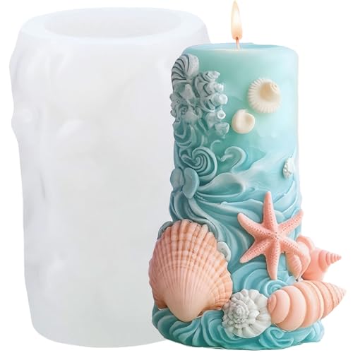 XIAOSHUI Ocean Series Silicone Candle Mold Starfish Seashell Conch Relief