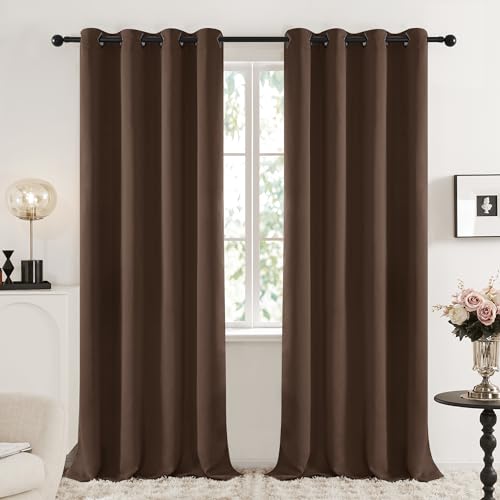 Image of Deconovo Blackout Curtains Thermal Insulated Curtains Grommet Room Darkening Curtains for Bedroom 52W x 84L Inch Brown 2 Panels
