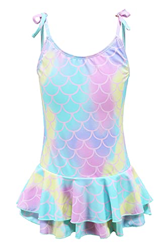 Girls One Piece Swimsuits Mermaid Bathing Suit for Kids Hawaiian Swimwear with Skirt Swim Dress 3-16 Years