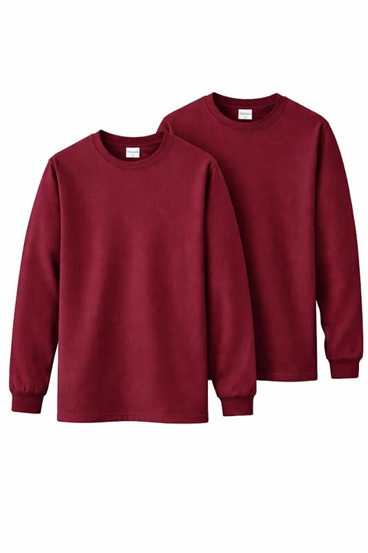 Image of Gildan Men's Heavy Cotton Long Sleeve T Shirt Style, (G5400) 2-Pack Maroon