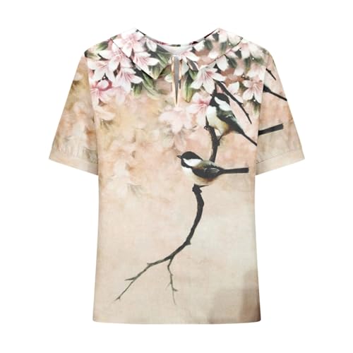 Camisetas femininas com estampa floral retrô de linho com lapela e gola de lapela blusas de verão ca