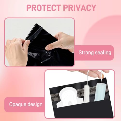 Image of Sanitary Napkin Disposal Bags FARVIGOR, 100Pcs Women Feminine Hygiene Disposal Bags for Tampons and Pads, Personal Disposal Bag Self-Sealing, Privacy Protection, 9.8x5.9 inch(Black)