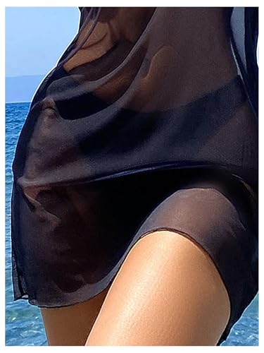WDIRARA Women's Goth Graphic Sheer Mesh Cover Up Short Sleeve See Through Beach Dress4