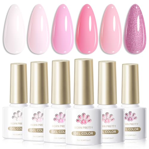 Born Pretty Pink Gel Nail Polish Sweet Lovely Nude Pink White Colors