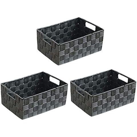 wm Homebase 3er Set Aufbewahrungskörbe geflochten Aufbewahrungskorb mit Griffen Polypropylen Regalkorb Badkorb in Grau 28x18x12 cm Cover