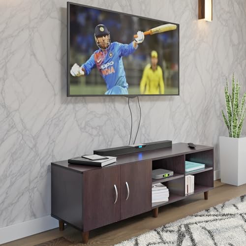 Image of VIKI Modern TV Unit for Living Room | Engineered Wood TV Cabinet with 2 Door Storage & 2 Open Shelves, Set Top Box Stand, Entertainment Unit, 140W x 48H x 40D cm | DIY | 1 Year Warranty (Wenge)