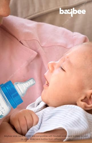 Image of Baybee Wide Neck Baby Bottle Silicone Nipple Natural Flow Rate Feeding Teat /Nipple for Infant, Toddlers, New Born Baby Feeding Bottle Nipple Anti Colic BPA Free Slow Flow 0M+ (Large)