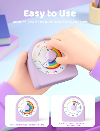 LIORQUE Visueller Timer 60 Minuten Countdown Timer mit Pausenfunktion und austauschbarer Silikonhülle für Kinder Erwachsene Leiser Kurzzeitmesser für Küche Schule Büro inkl. Batterie 4