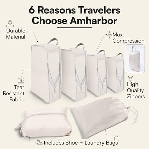 AMHARBOR Set of 6 Compression Packing Cubes for Travel - Space-Saving Luggage Organizers - Vacation Travel Essentials - Lightweight Accessories for Suitcase4